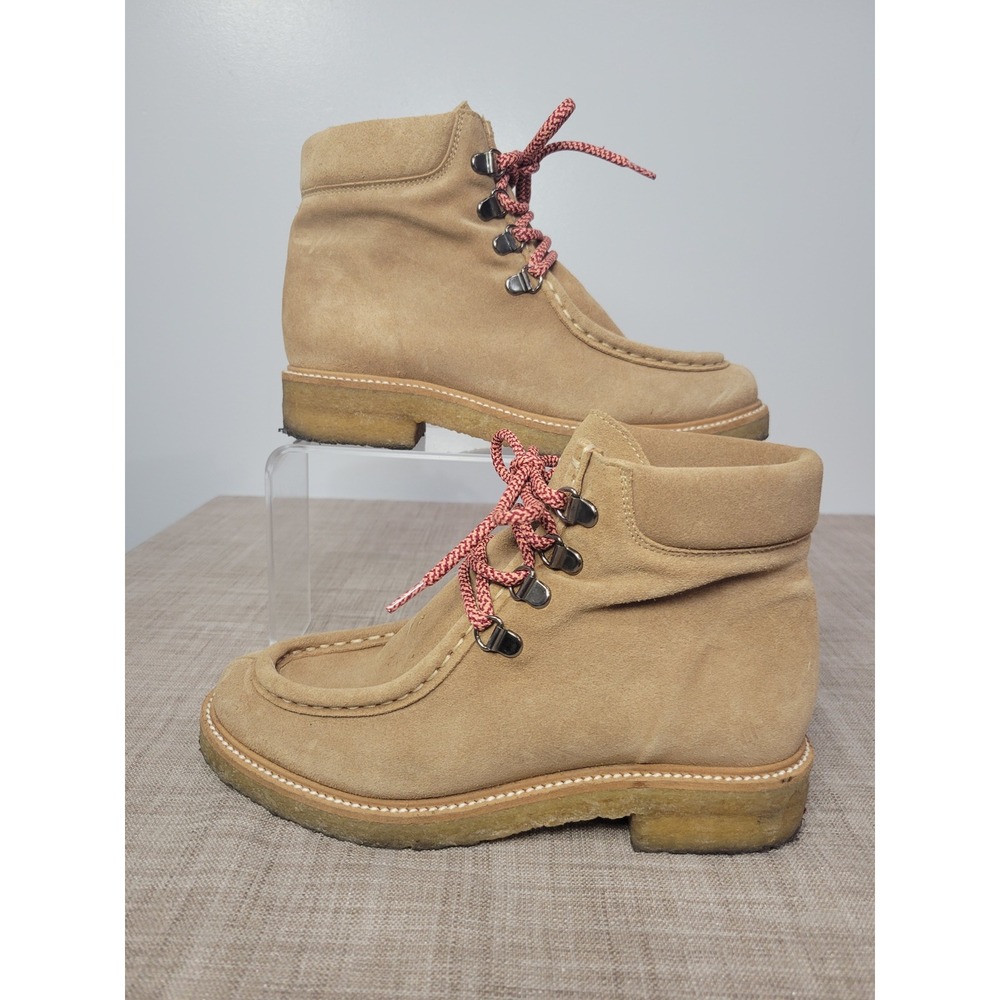 Anthropologie Tan Suede Moc Toe Hiking Ankle Boots Made in Spain Size 36 Womens‎